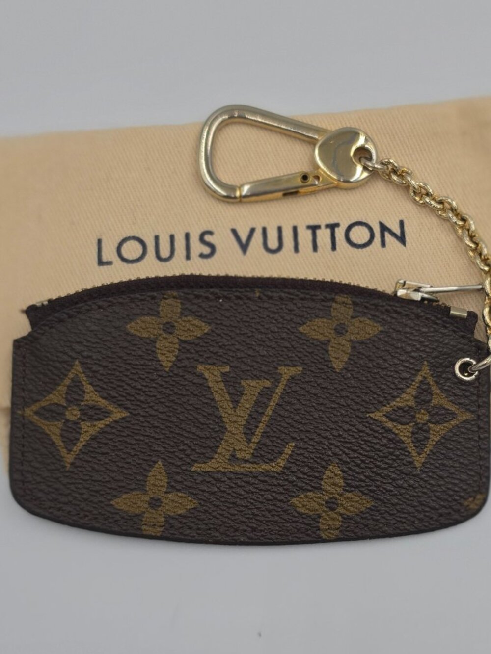 Louis Vuitton Monogram Leather Crescent Keychain Coin Pouch New with Dust Bag
